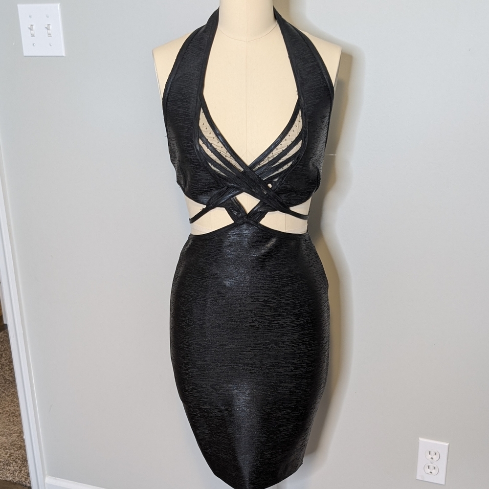 Bella Barnett Black Backless Halter Bandage Mini Sexy Dress‎ Size Medium M - Picture 3 of 11